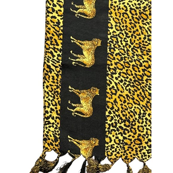 Leopard Print Shawl Wrap With Fringe & Cheetah Border Pattern - Picture 4 of 7